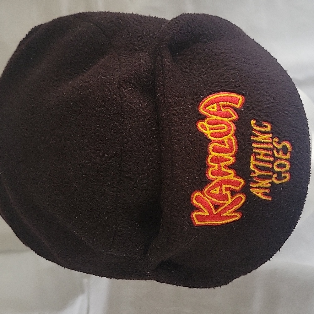 Vintage Kahlua Anything Goes Black Fleece Hat With Ear Flaps One Sz Fits All.